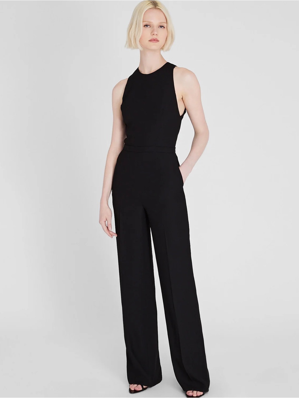 CLUB MONACO Crepe Open Back Jumpsuit, Black, Size 4